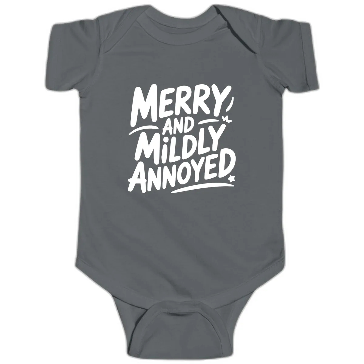 Merry And Mildly Annoyed Typography Baby Onesie in Charcoal