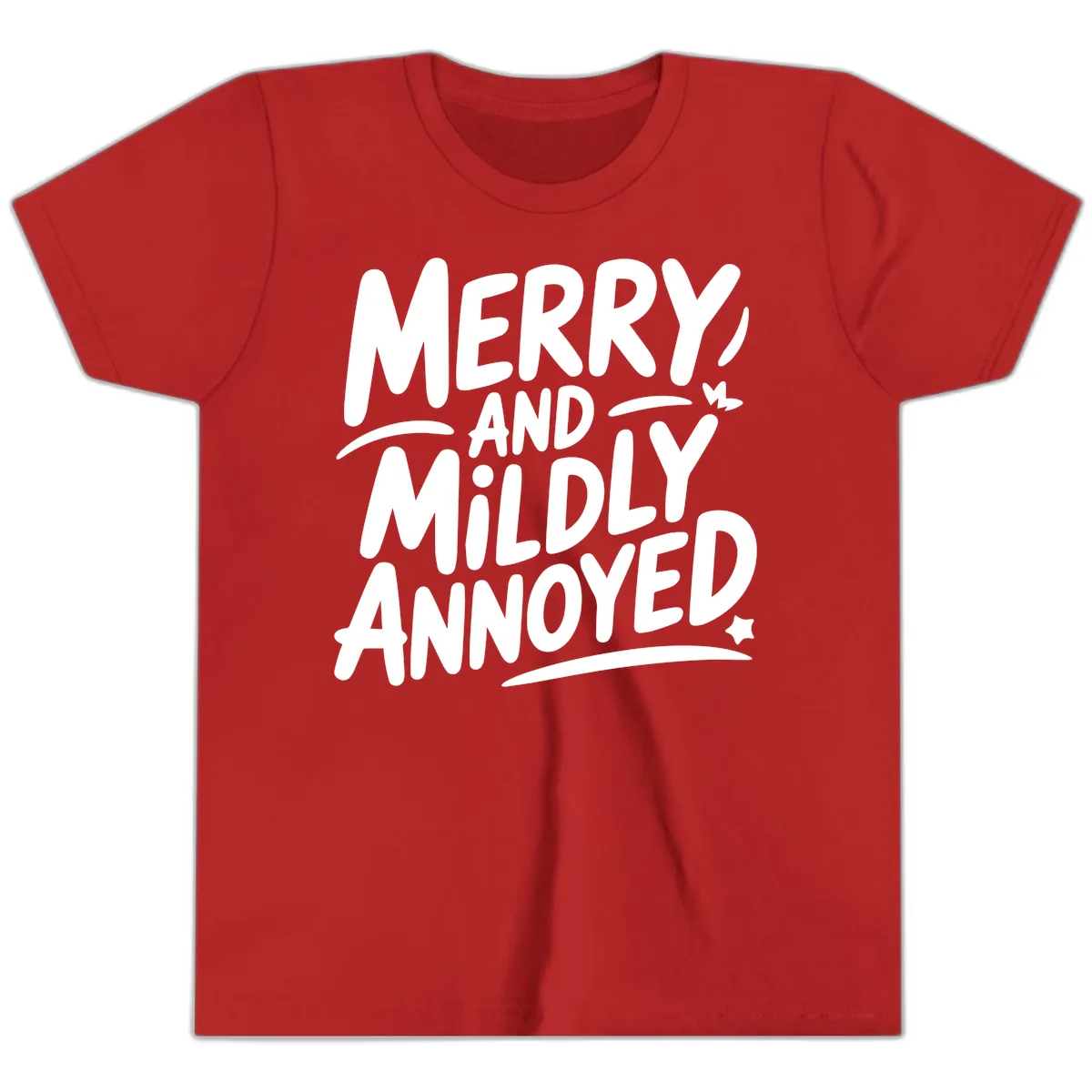 Merry And Mildly Annoyed Typography Youth T-Shirt in Red