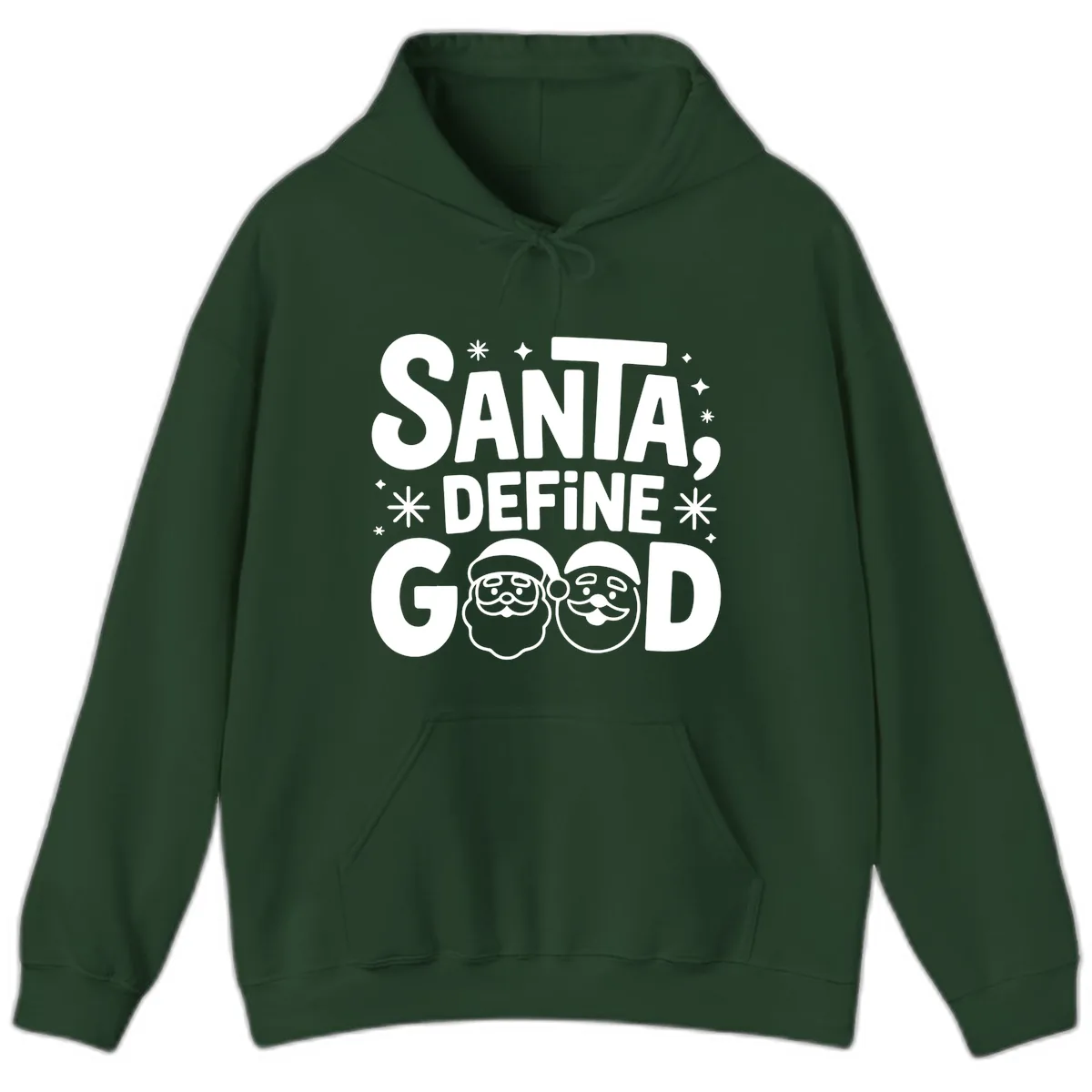 Santa Define Good Christmas Graphic Hoodie in Forest Green