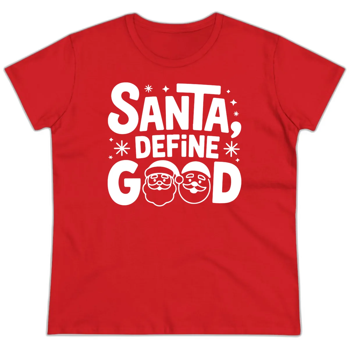 Santa Define Good Christmas Graphic Ladies Tee in Red