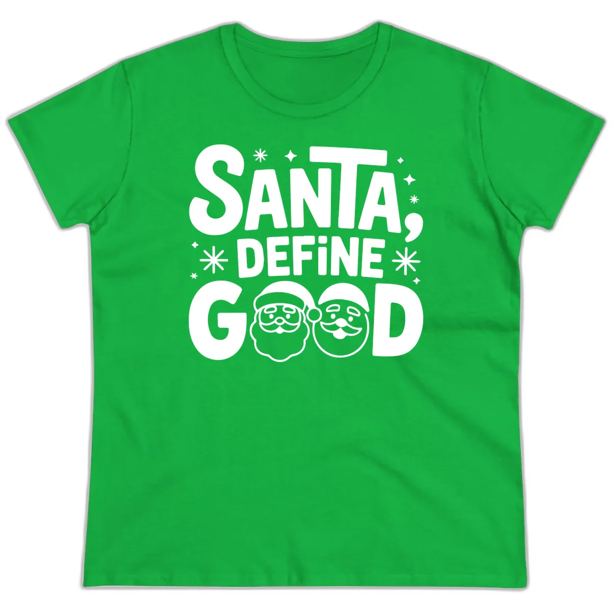 Santa Define Good Christmas Graphic Ladies Tee in Irish Green