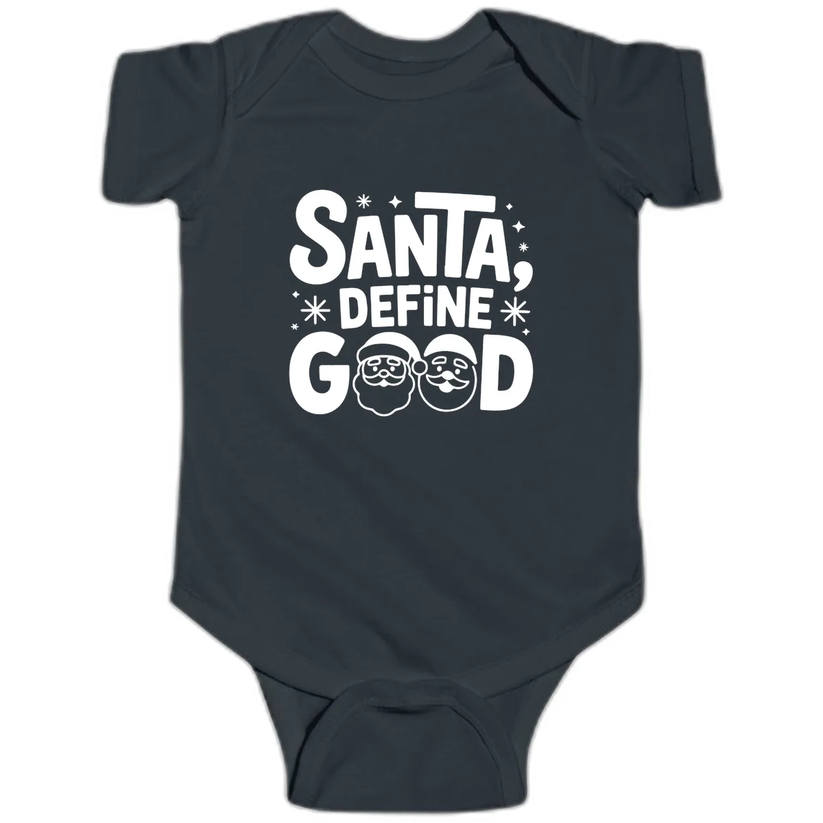 Santa Define Good Christmas Graphic Baby Onesie in Black
