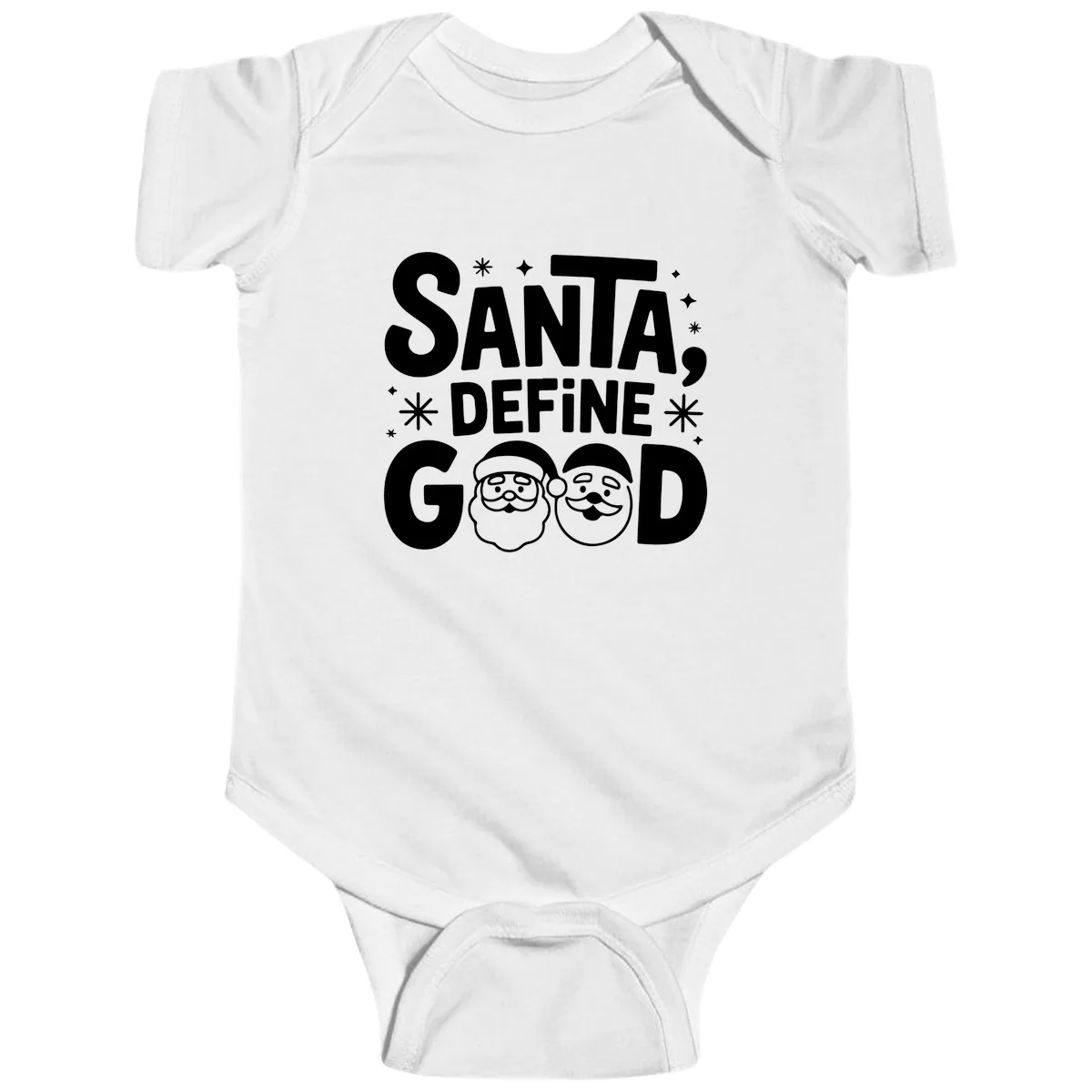 Santa Define Good Christmas Graphic Baby Onesie in White