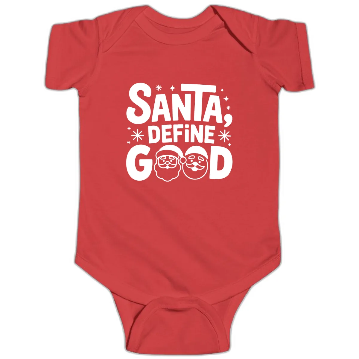 Santa Define Good Christmas Graphic Baby Onesie in Red