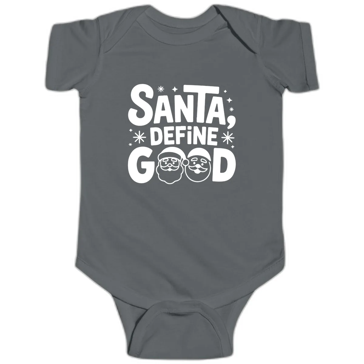 Santa Define Good Christmas Graphic Baby Onesie in Charcoal