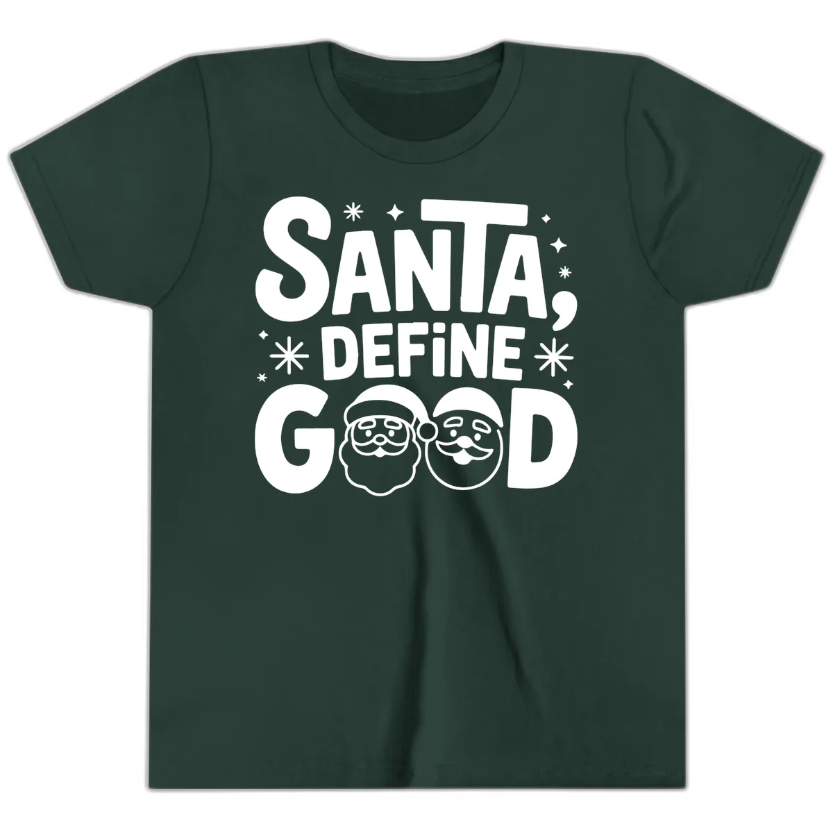 Santa Define Good Christmas Graphic Youth T-Shirt in Forest