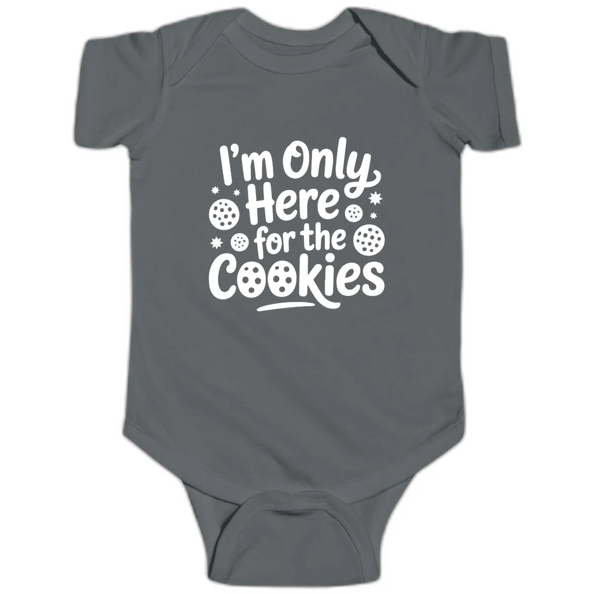 I'm Only Here For The Cookies Baby Onesie in Charcoal