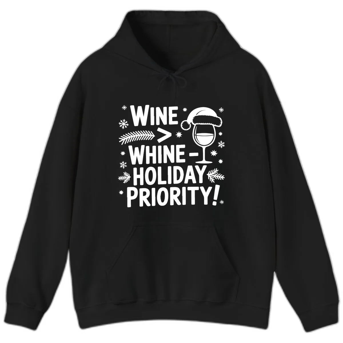 Wine Holiday Priority Graphic Hoodie in Black