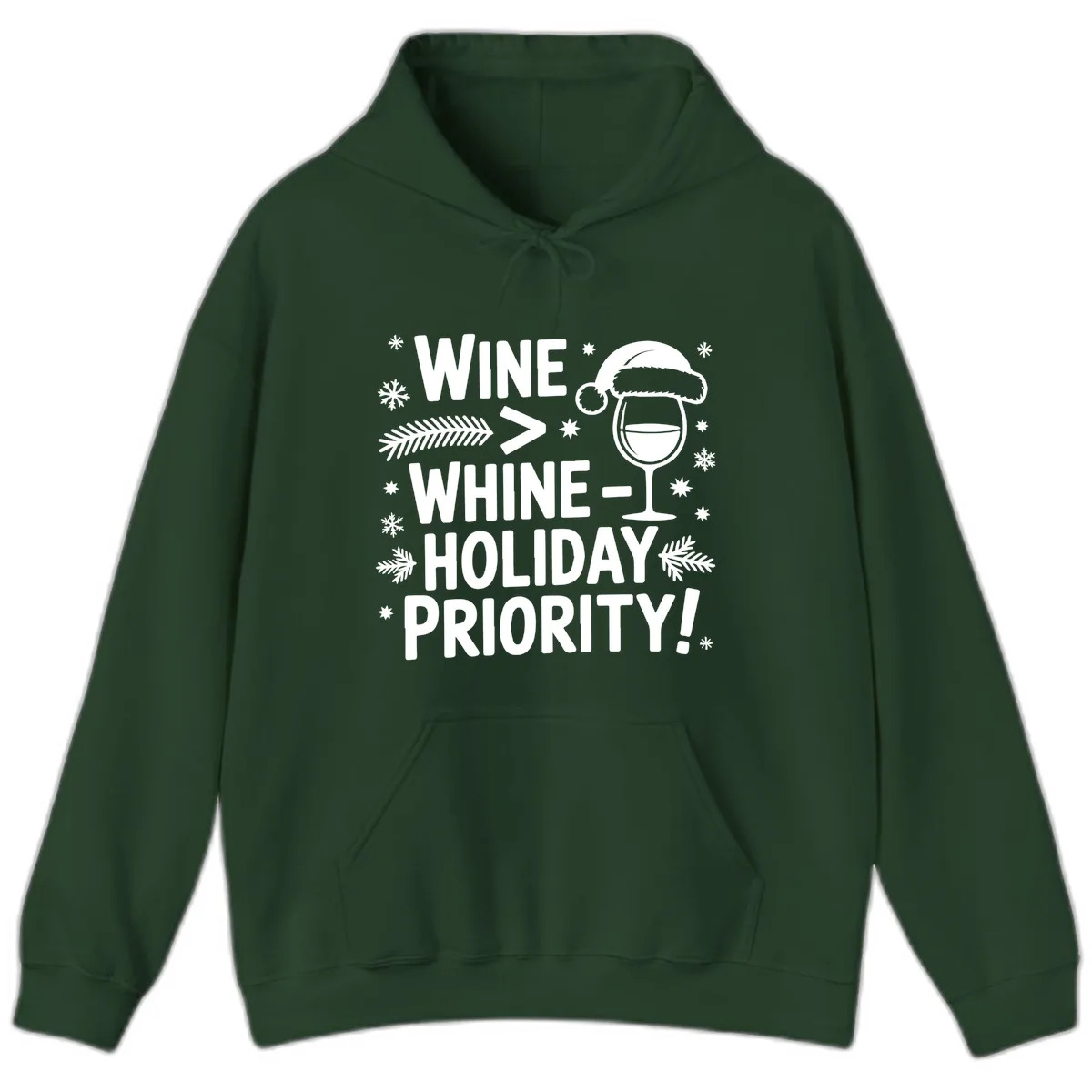 Wine Holiday Priority Graphic Hoodie in Forest Green