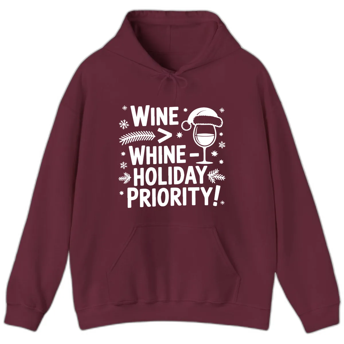 Wine Holiday Priority Graphic Hoodie in Maroon