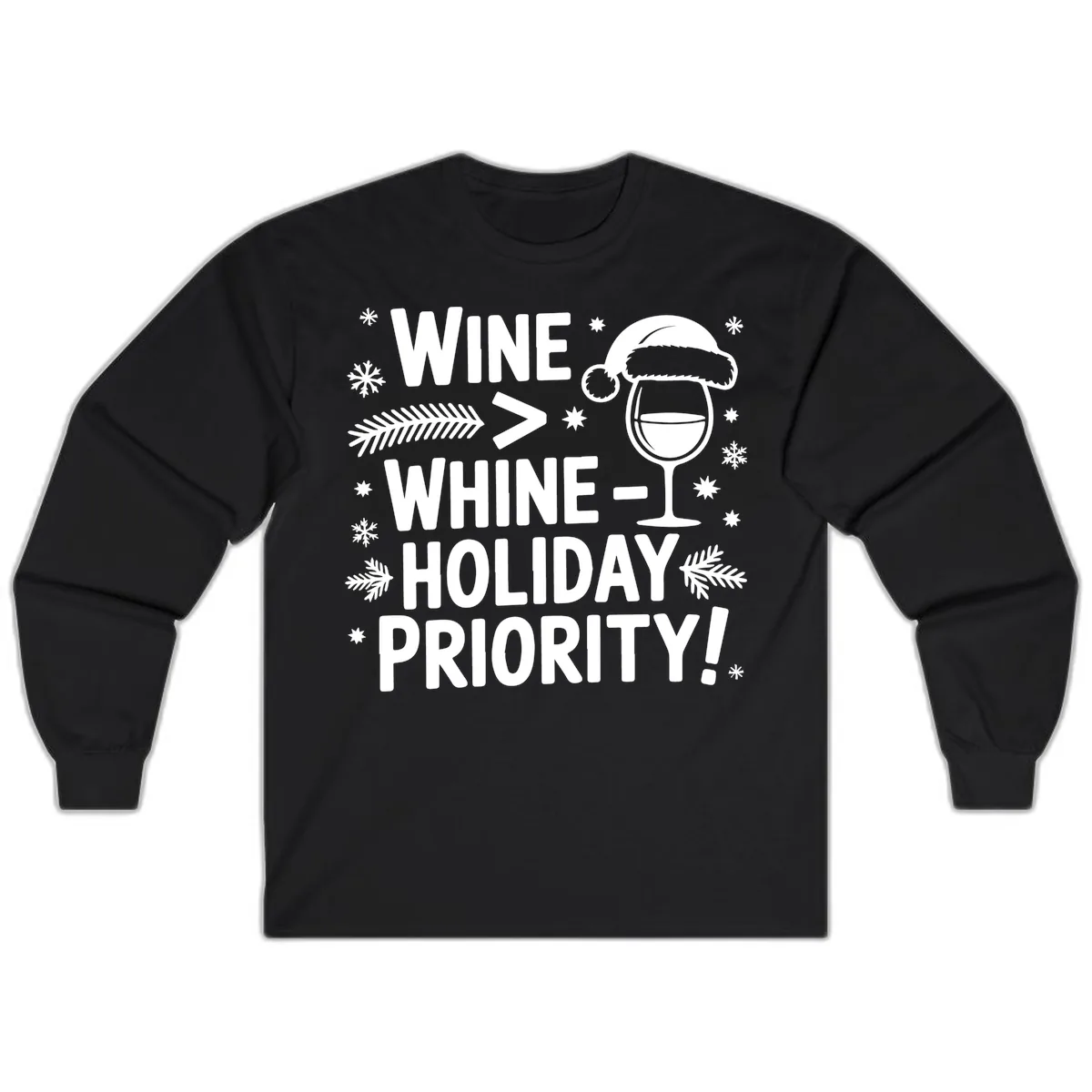 Wine Holiday Priority Graphic Long Sleeve in Black