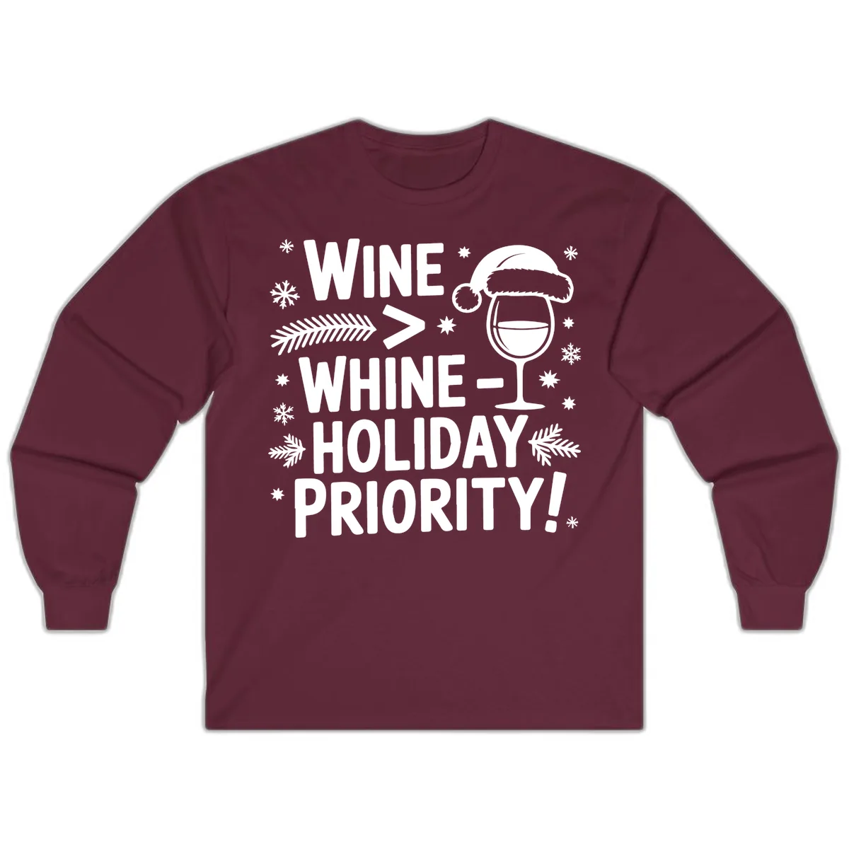 Wine Holiday Priority Graphic Long Sleeve in Maroon