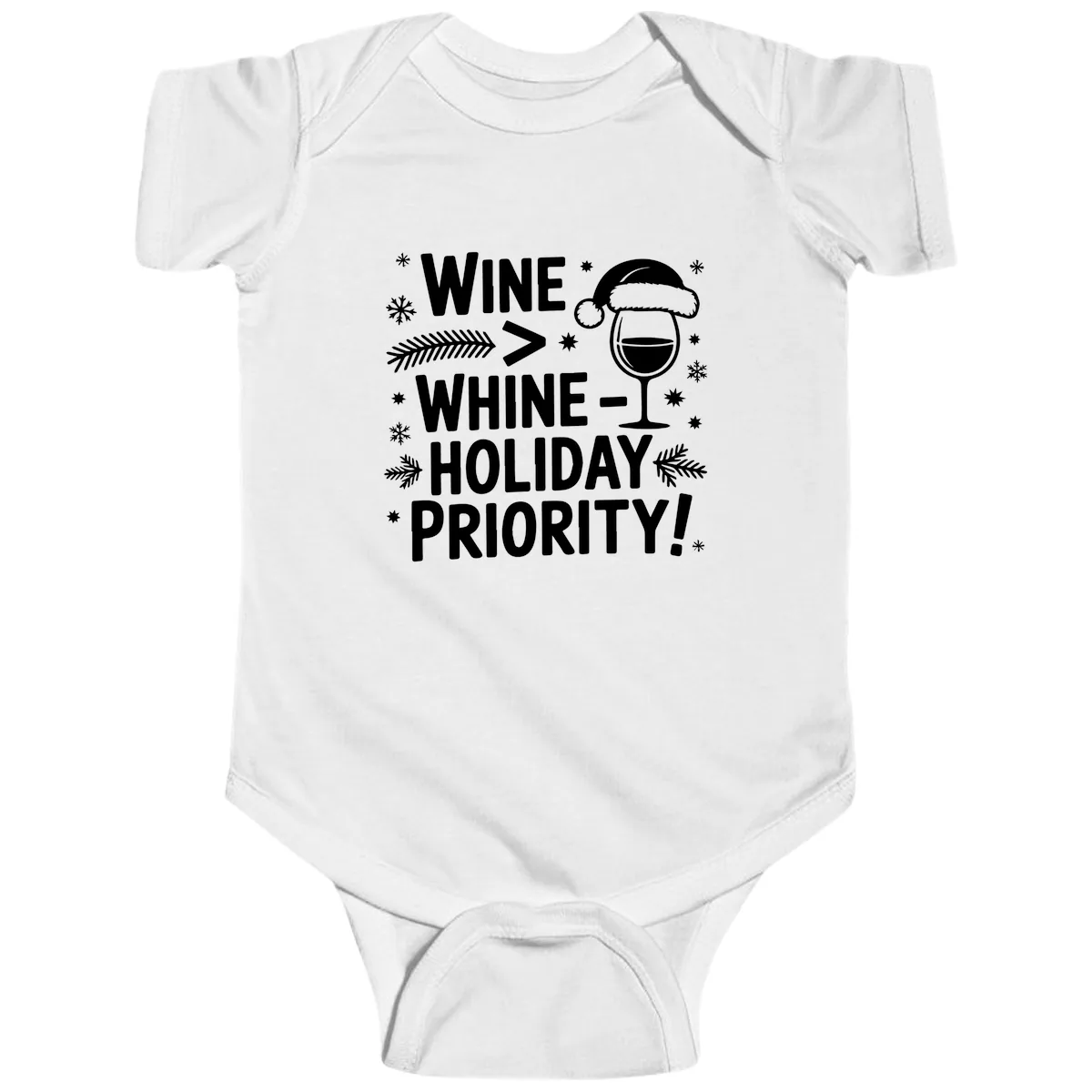 Wine Holiday Priority Graphic Baby Onesie in White