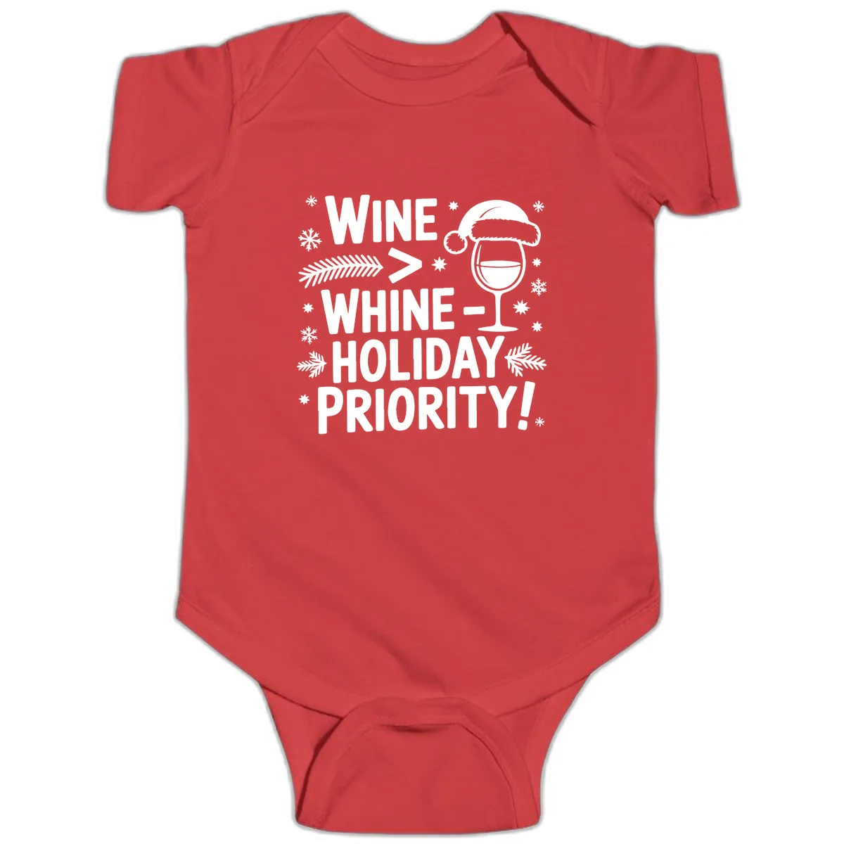 Wine Holiday Priority Graphic Baby Onesie in Red