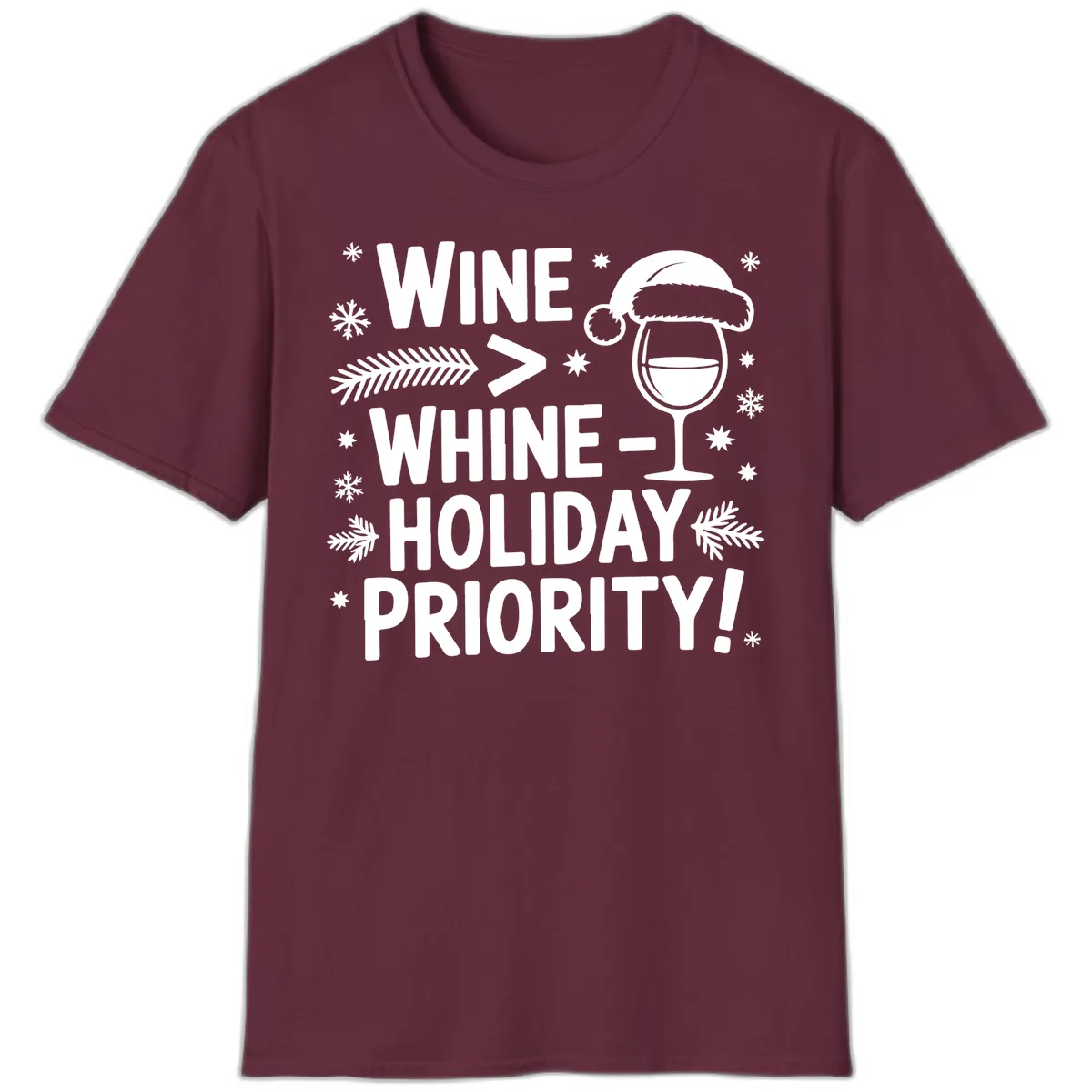 Wine Holiday Priority Graphic T-Shirt in Maroon