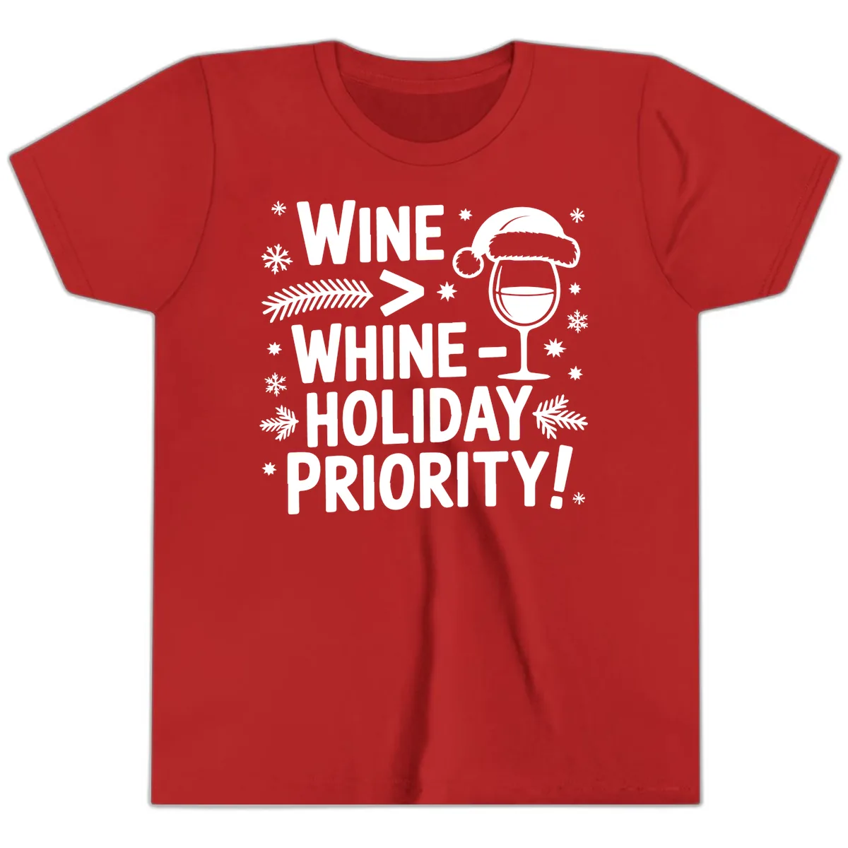 Wine Holiday Priority Graphic Youth T-Shirt in Red