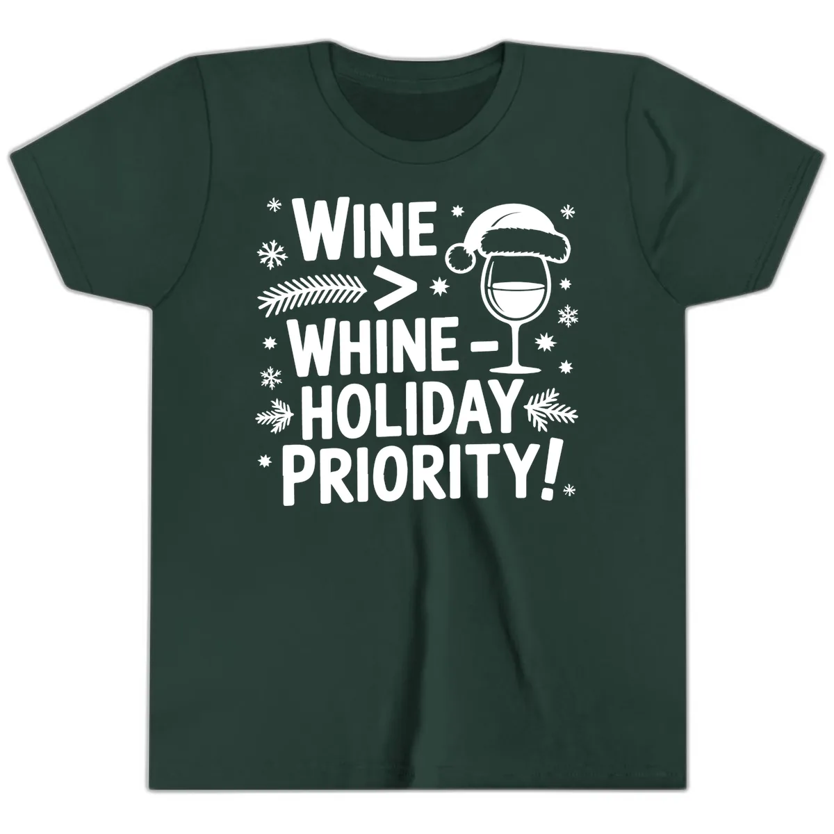 Wine Holiday Priority Graphic Youth T-Shirt in Forest