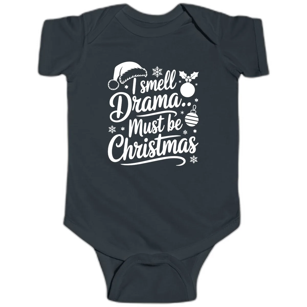 I Smell Drama Must Be Christmas Baby Onesie in Black