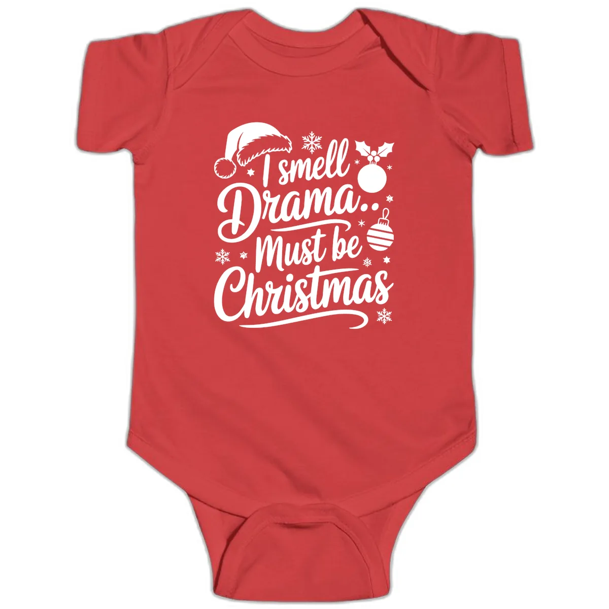 I Smell Drama Must Be Christmas Baby Onesie in Red