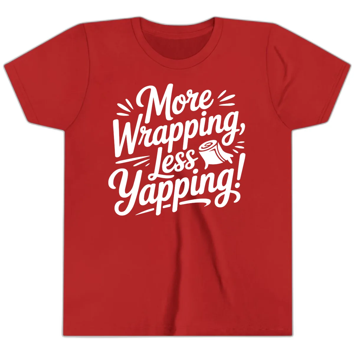 More Wrapping Less Yapping Typography Youth T-Shirt in Red