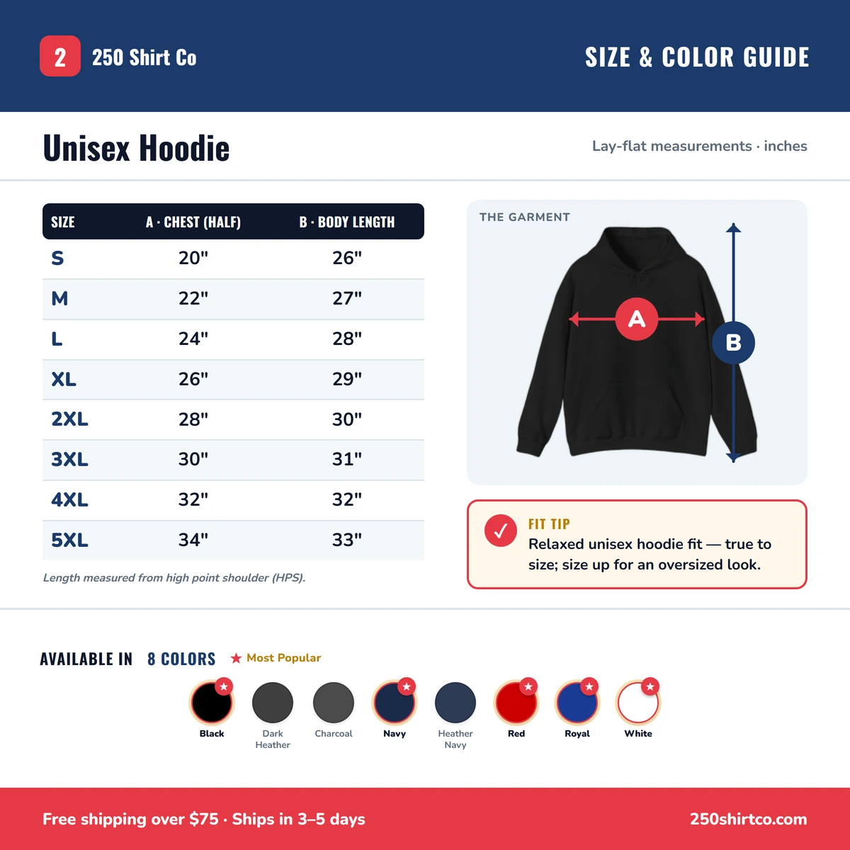 Hoodie size & color guide