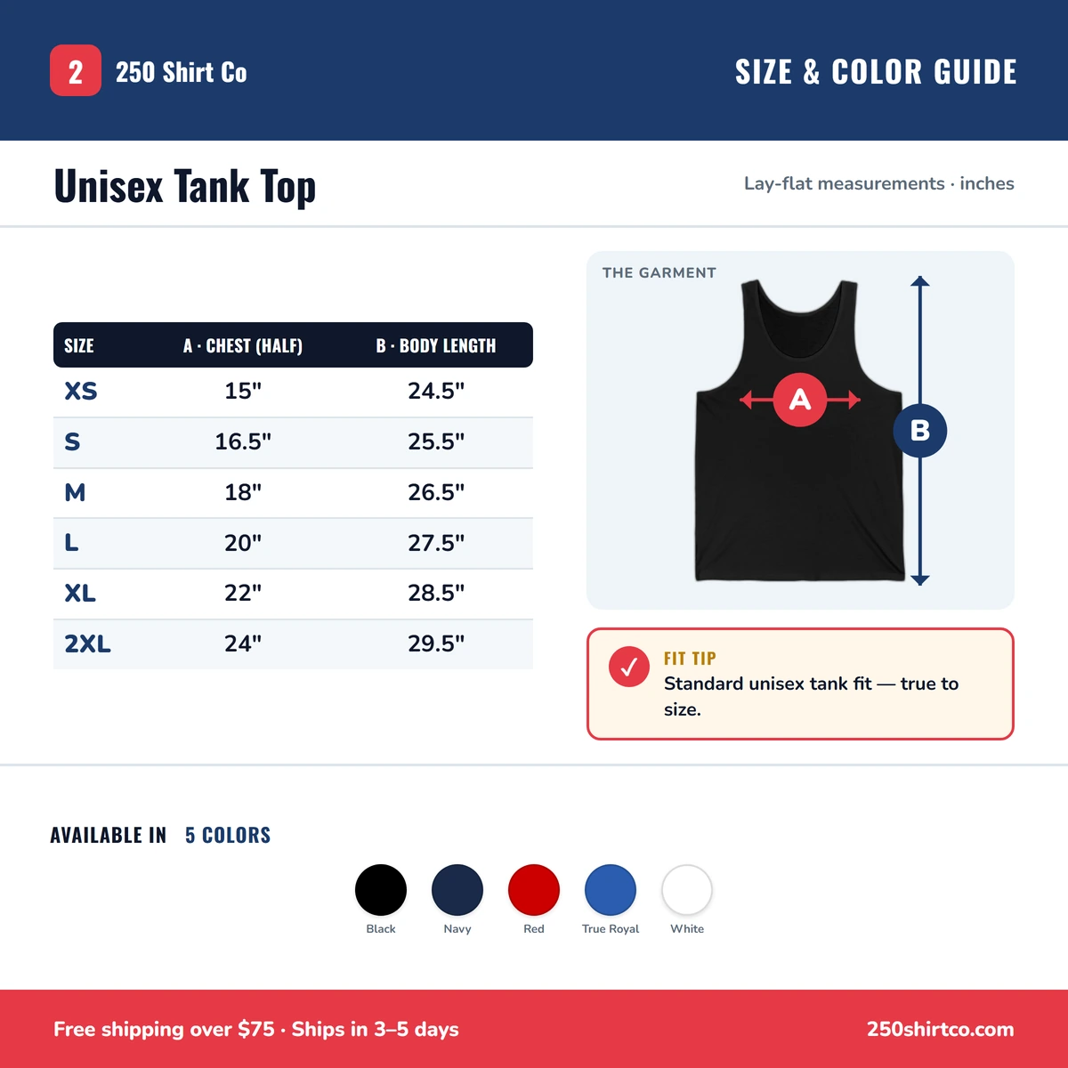Tank size & color guide