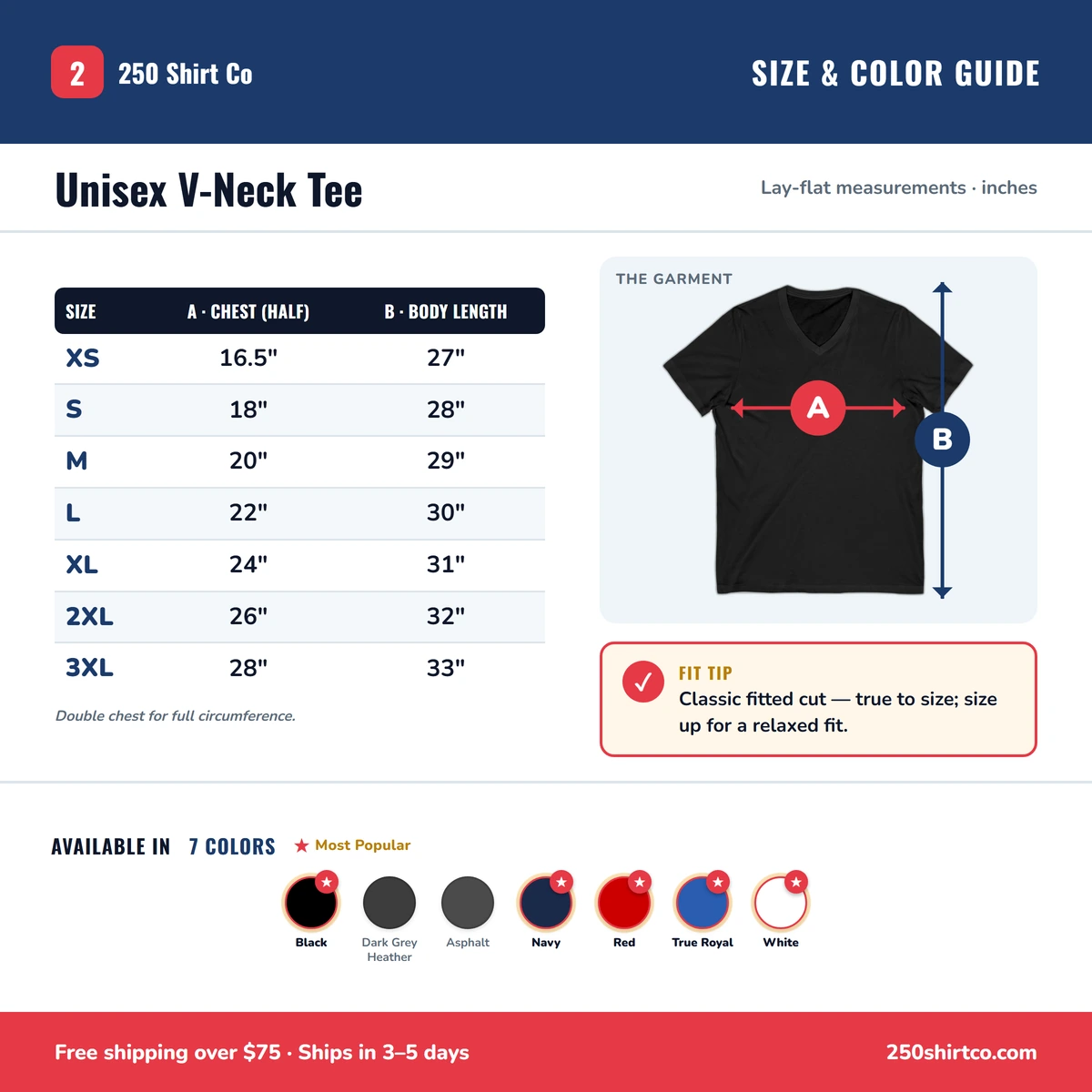 V-Neck size & color guide