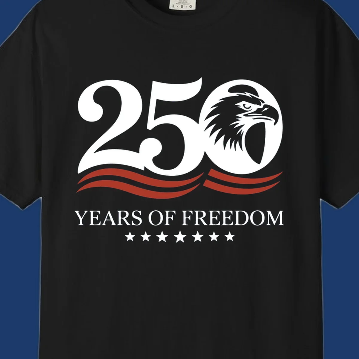 America 250 years of freedom eagle graphic with text.