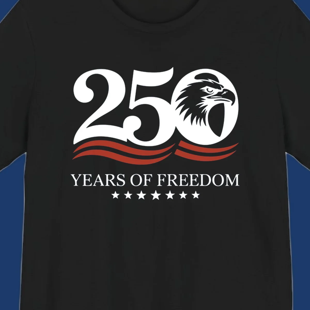 America 250 years of freedom eagle graphic with text.