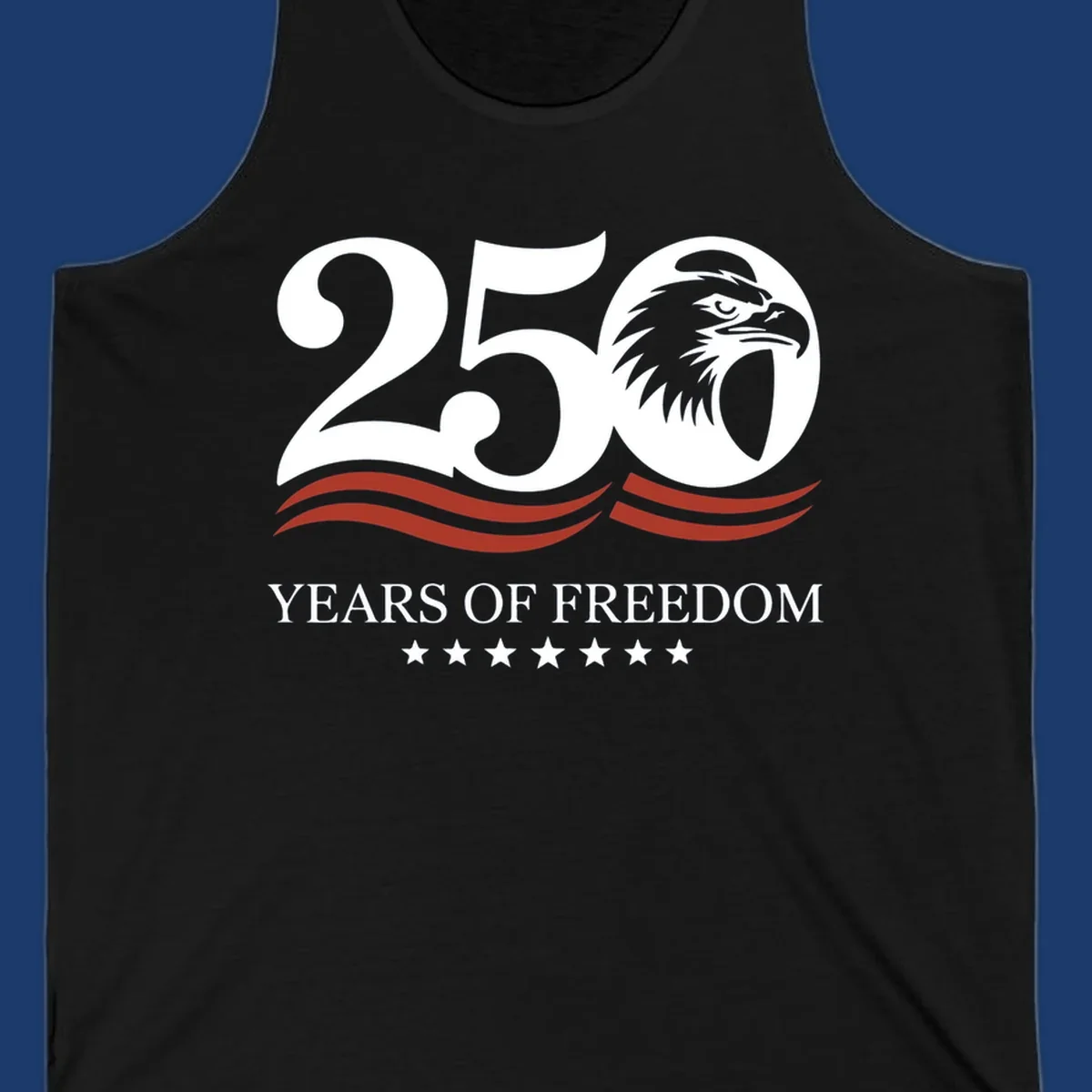 America 250 years of freedom eagle graphic with text.