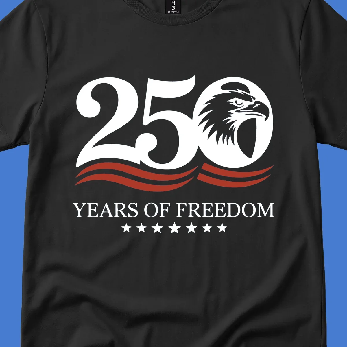 America 250 years of freedom eagle graphic with text.