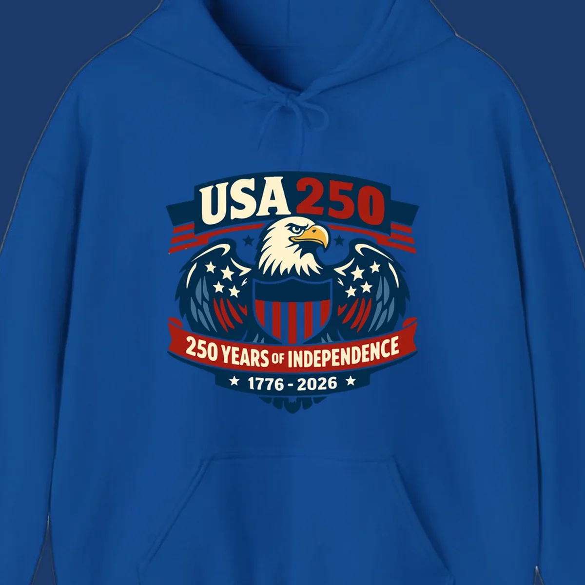 USA 250 anniversary eagle shield banner text celebrating 250 years of independence.