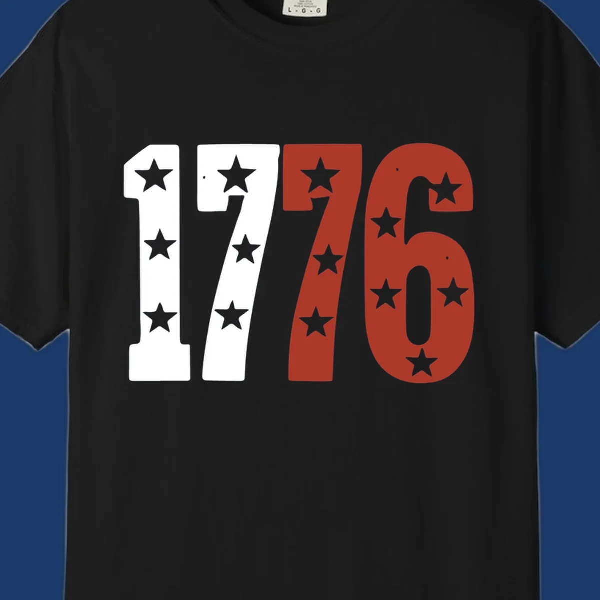 Bold 1776 star celebration graphic with red, white, and blue stars.