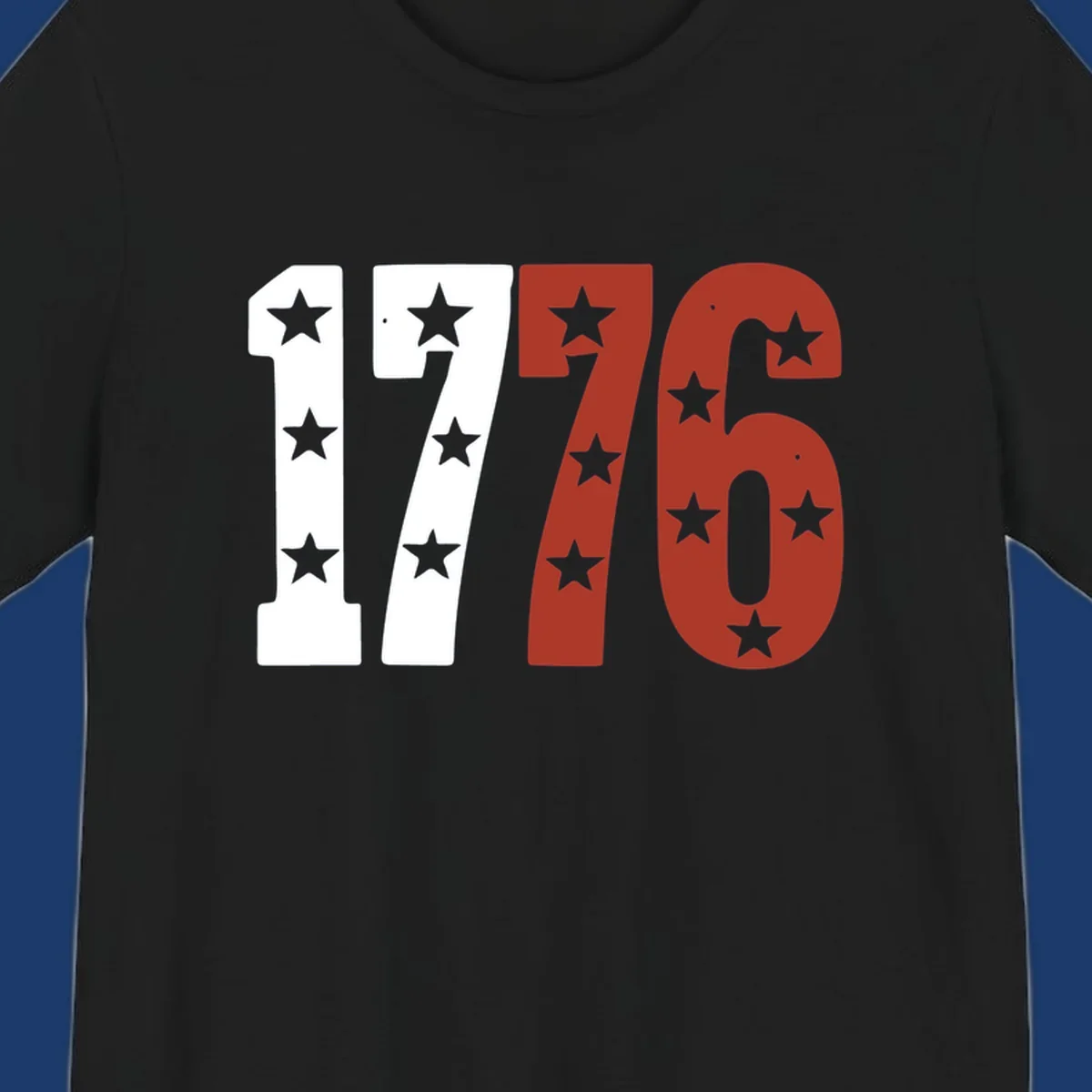 Bold 1776 star celebration graphic with red, white, and blue stars.