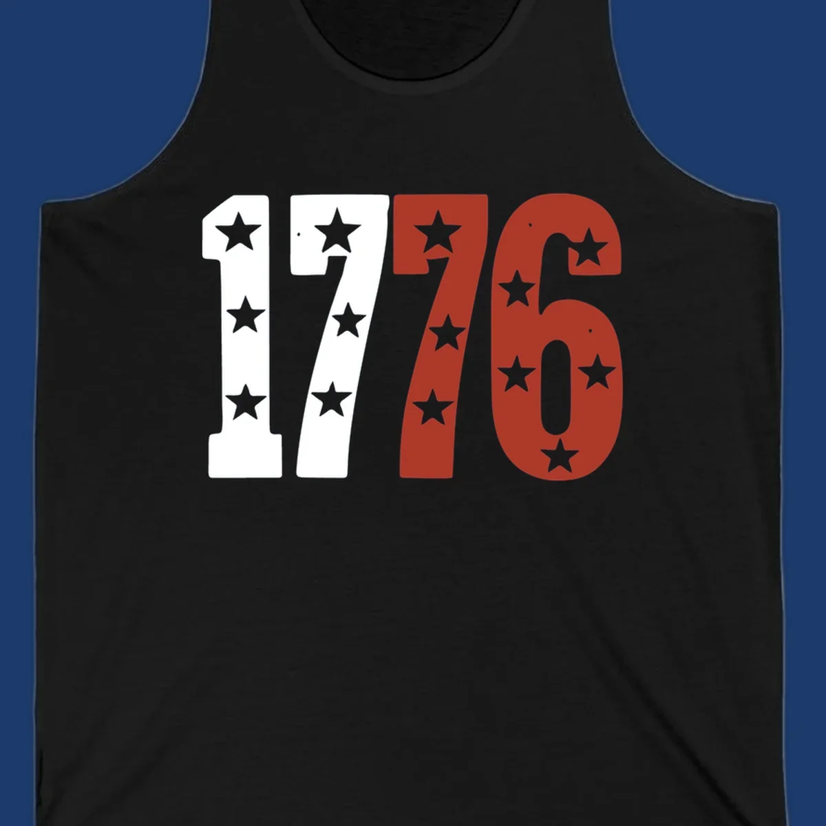 Bold 1776 star celebration graphic with red, white, and blue stars.