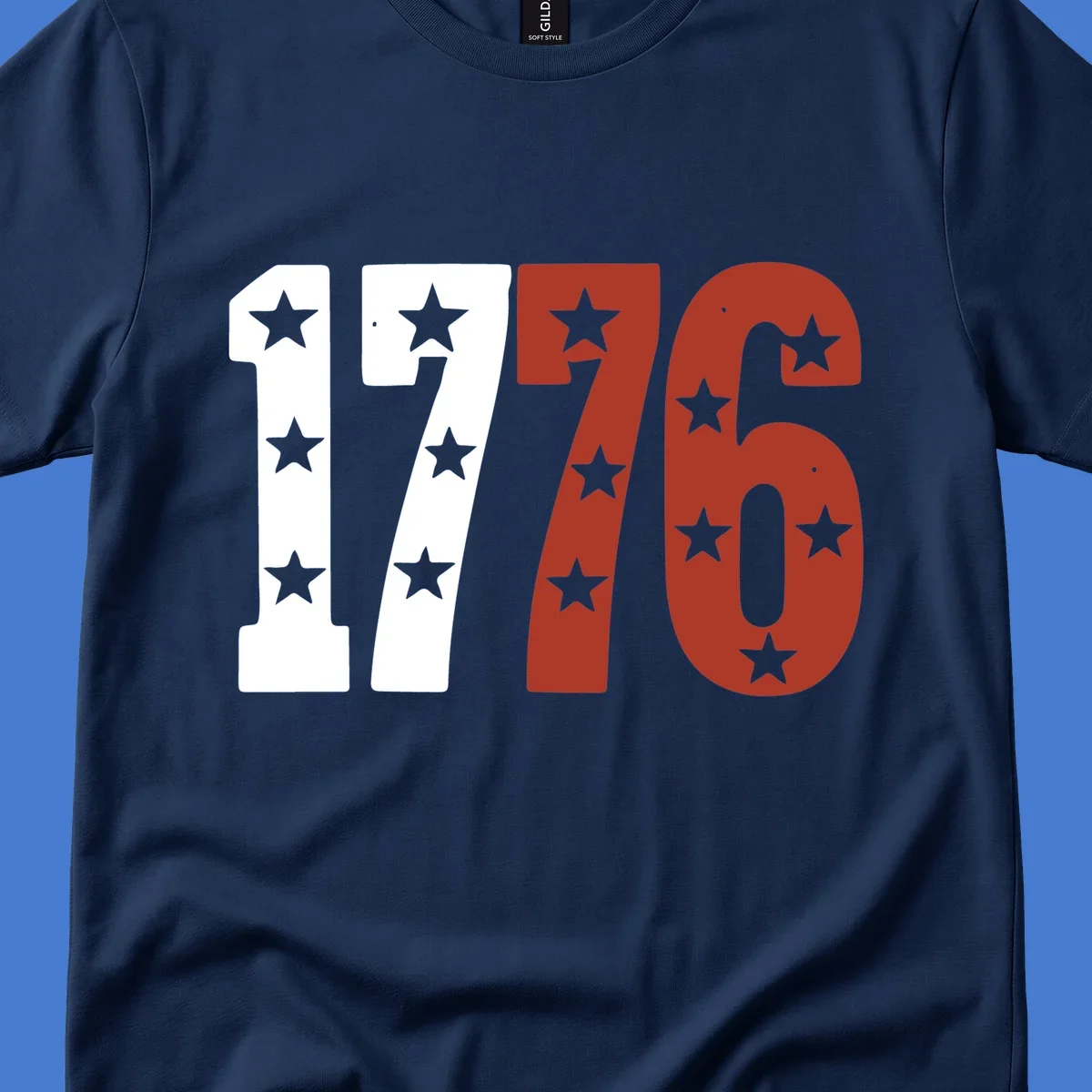 Bold 1776 star celebration graphic with red, white, and blue stars.