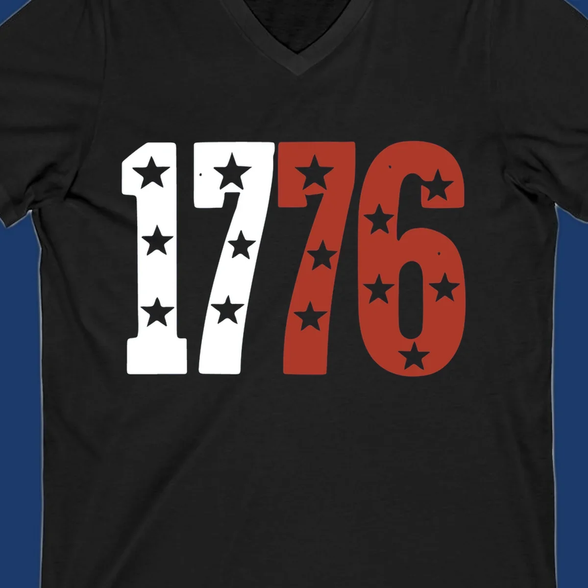 Bold 1776 star celebration graphic with red, white, and blue stars.