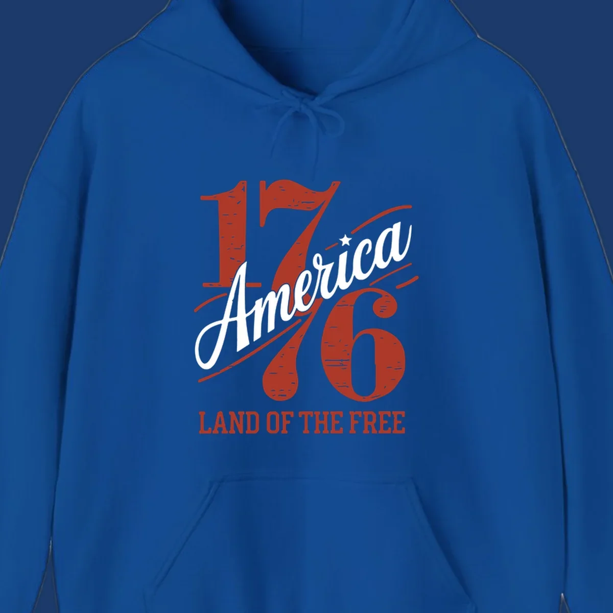 America 1776 Land Of The Free design with distressed vintage typography.
