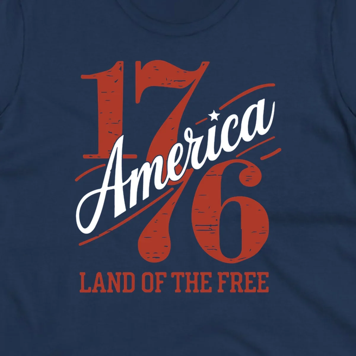 America 1776 Land Of The Free design with distressed vintage typography.