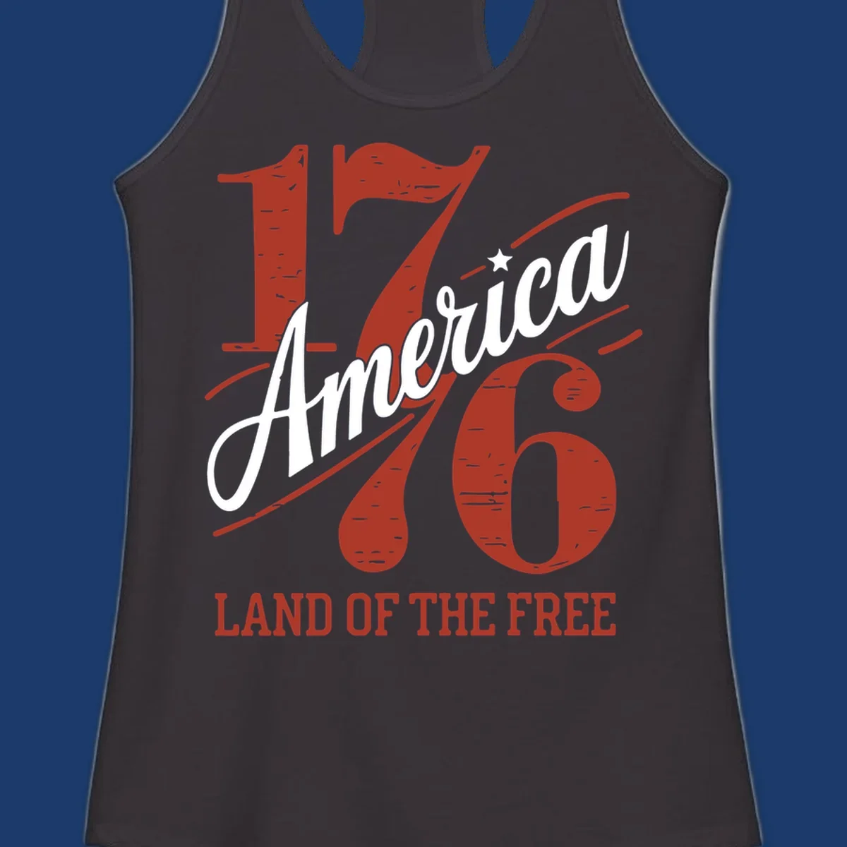 America 1776 Land Of The Free design with distressed vintage typography.