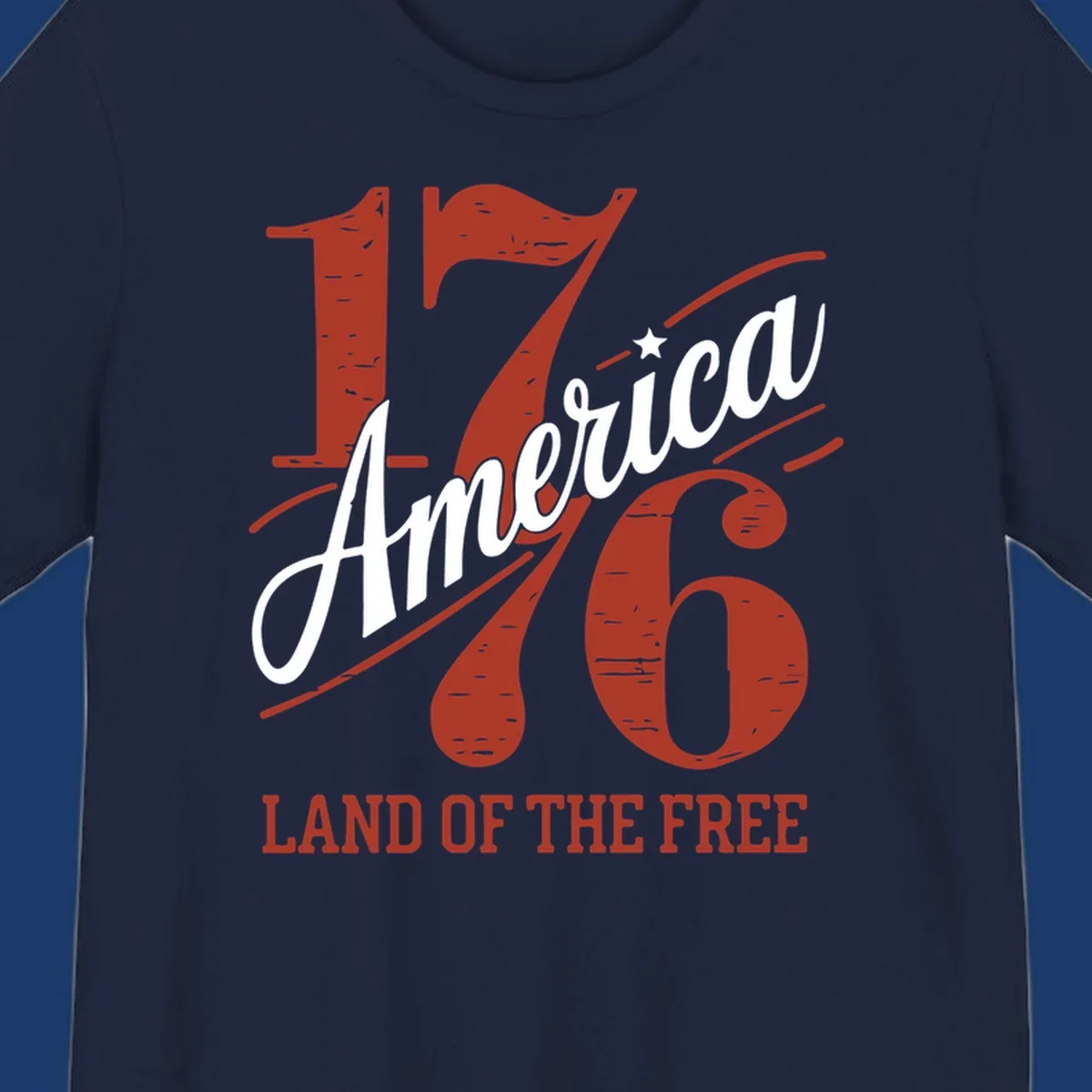 America 1776 Land Of The Free design with distressed vintage typography.