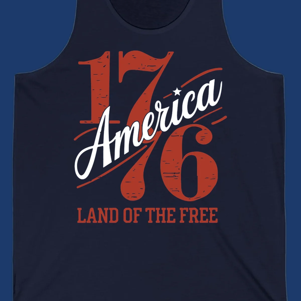 America 1776 Land Of The Free design with distressed vintage typography.