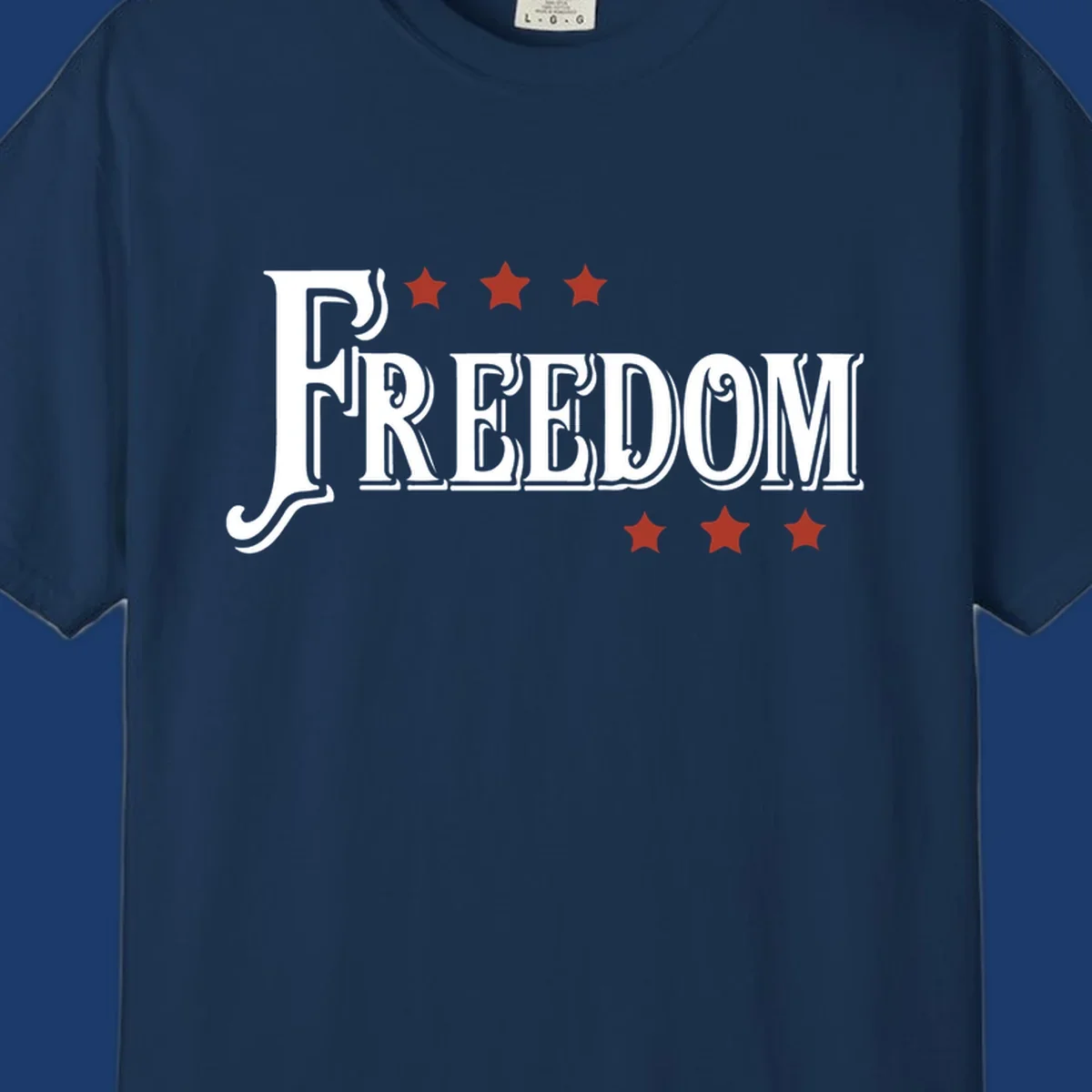 Bold text 'FREEDOM' with red stars, representing american freedom.