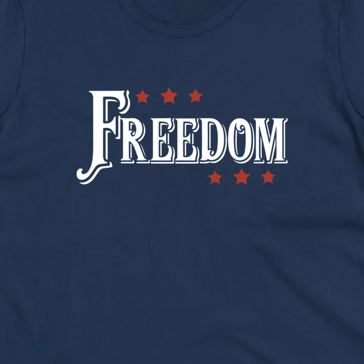 Bold text 'FREEDOM' with red stars, representing american freedom.
