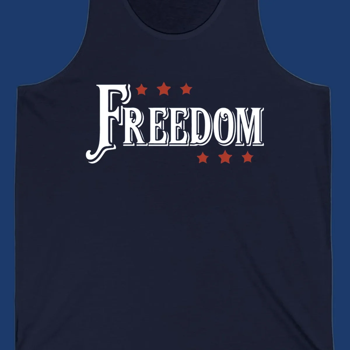 Bold text 'FREEDOM' with red stars, representing american freedom.