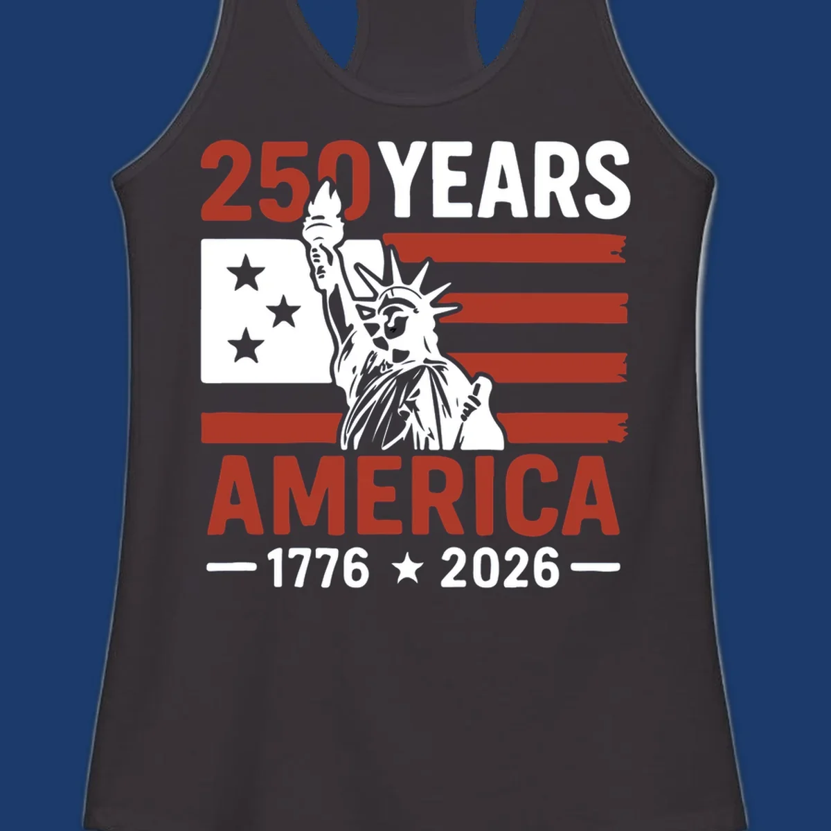America 250th anniversary design with Statue of Liberty and American flag.