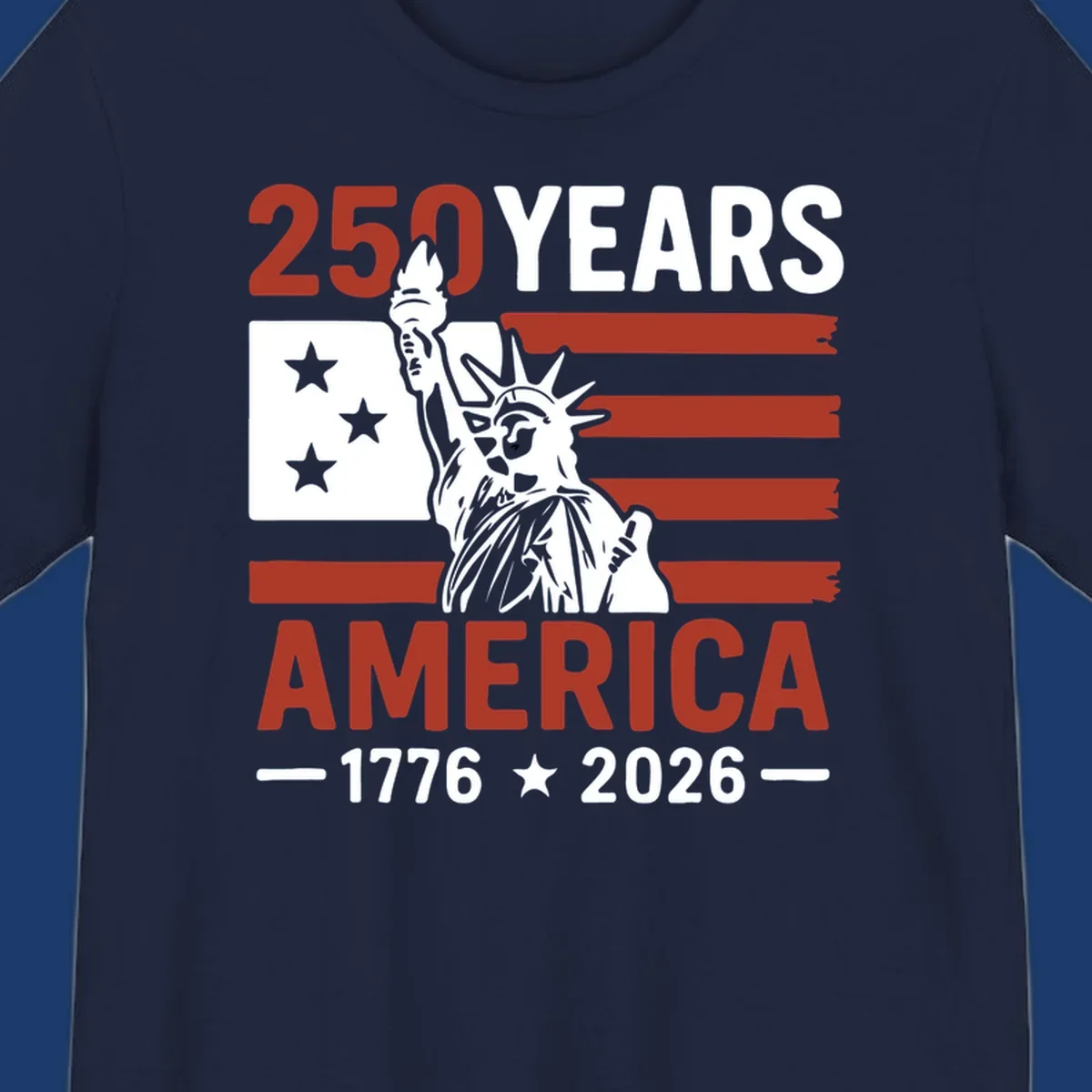 America 250th anniversary design with Statue of Liberty and American flag.