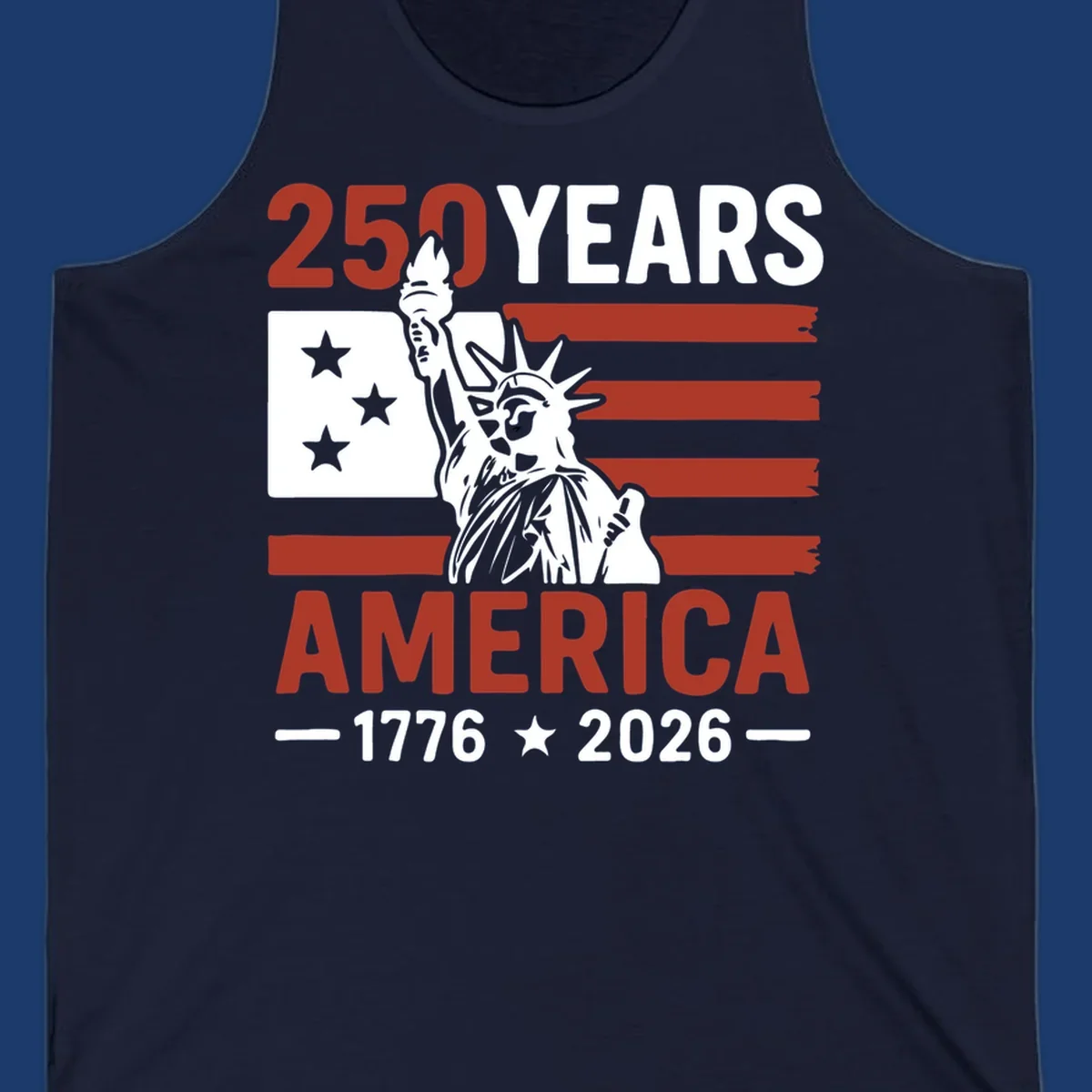 America 250th anniversary design with Statue of Liberty and American flag.