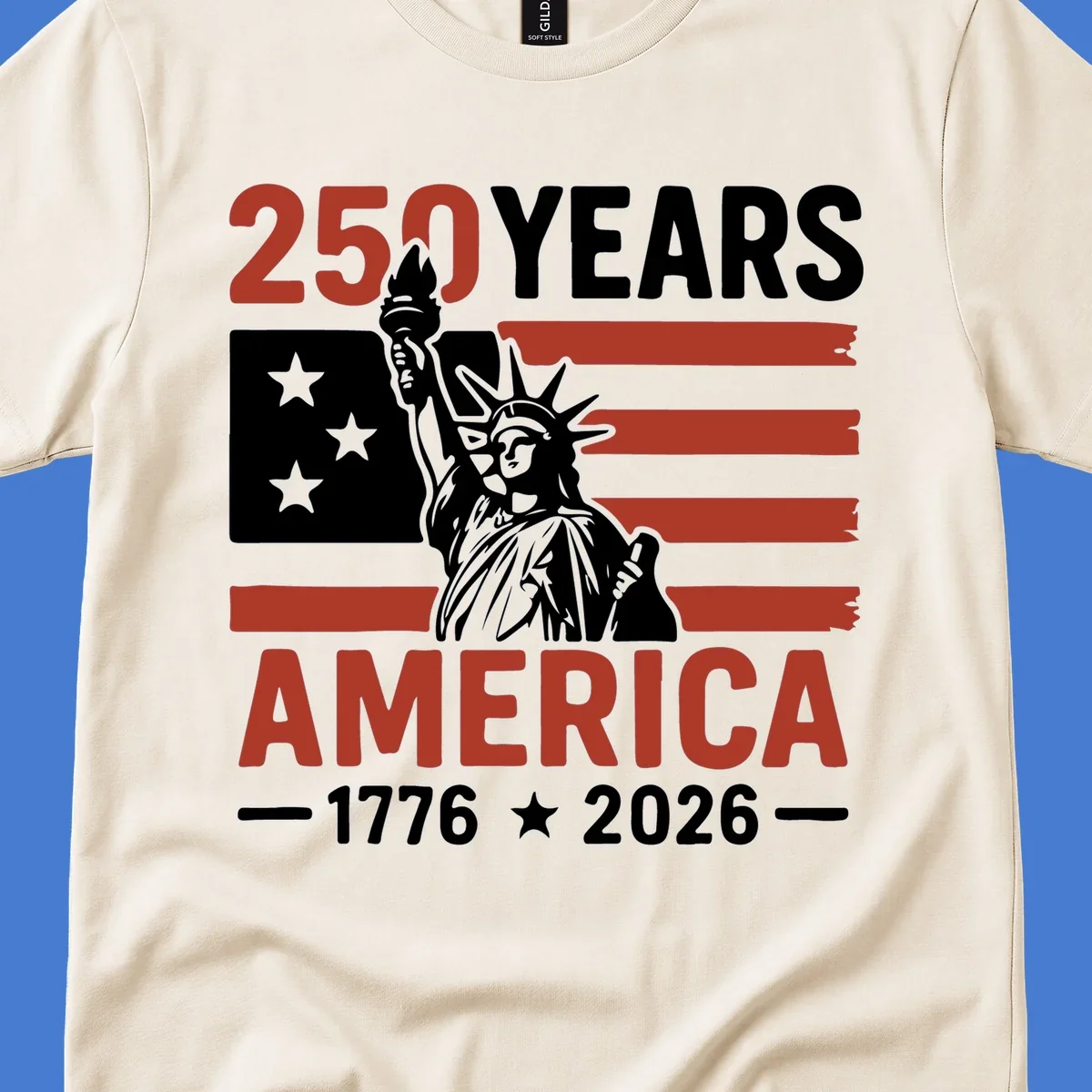 America 250th anniversary design with Statue of Liberty and American flag.