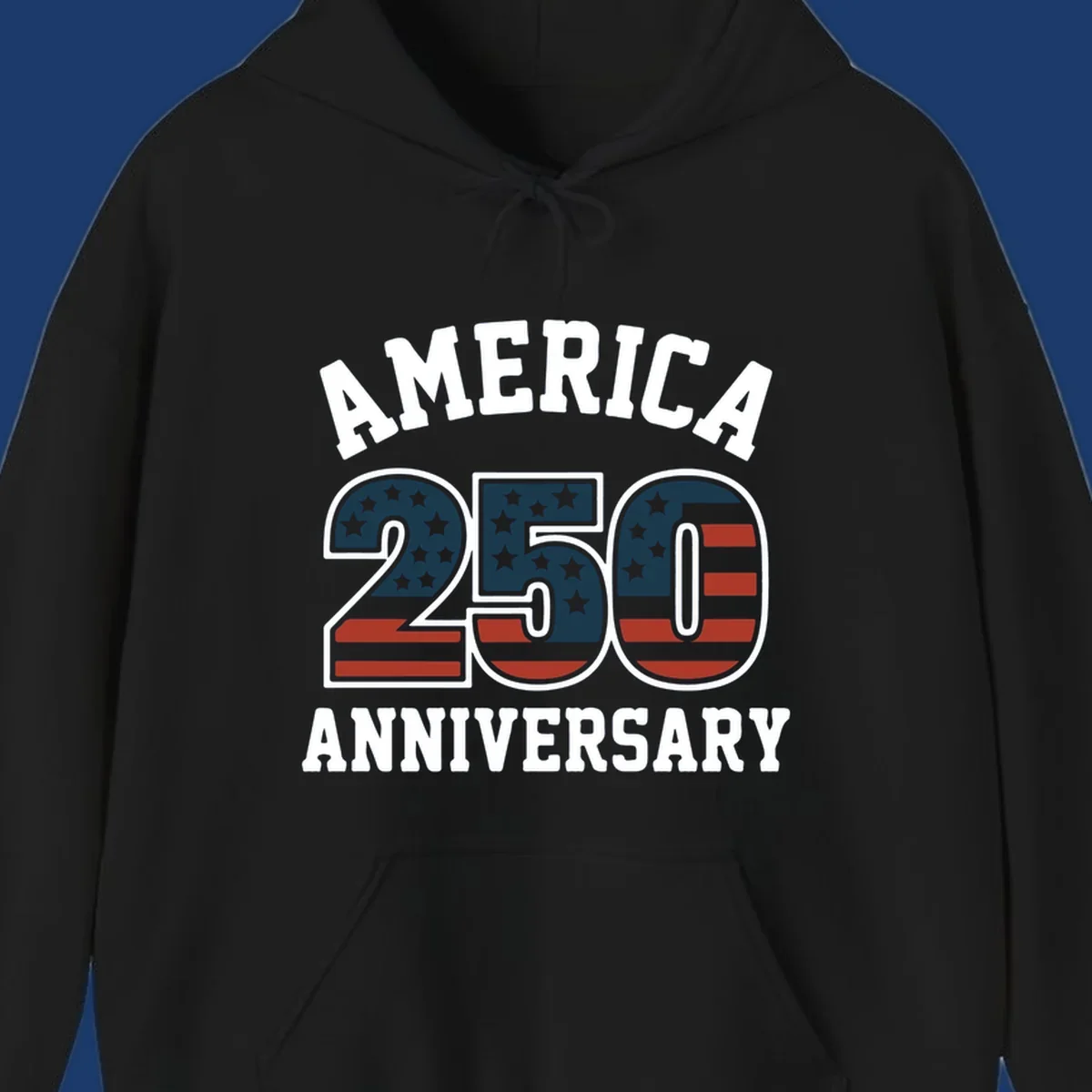 America 250th Anniversary text with American flag pattern numbers.